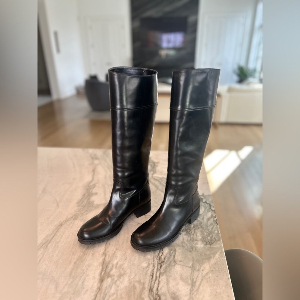 PRADA black leather tall riding boots sz 8.5 38.5 authentic!